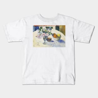 Flowers and a Bowl of Fruit on a Table by Paul Gauguin Kids T-Shirt